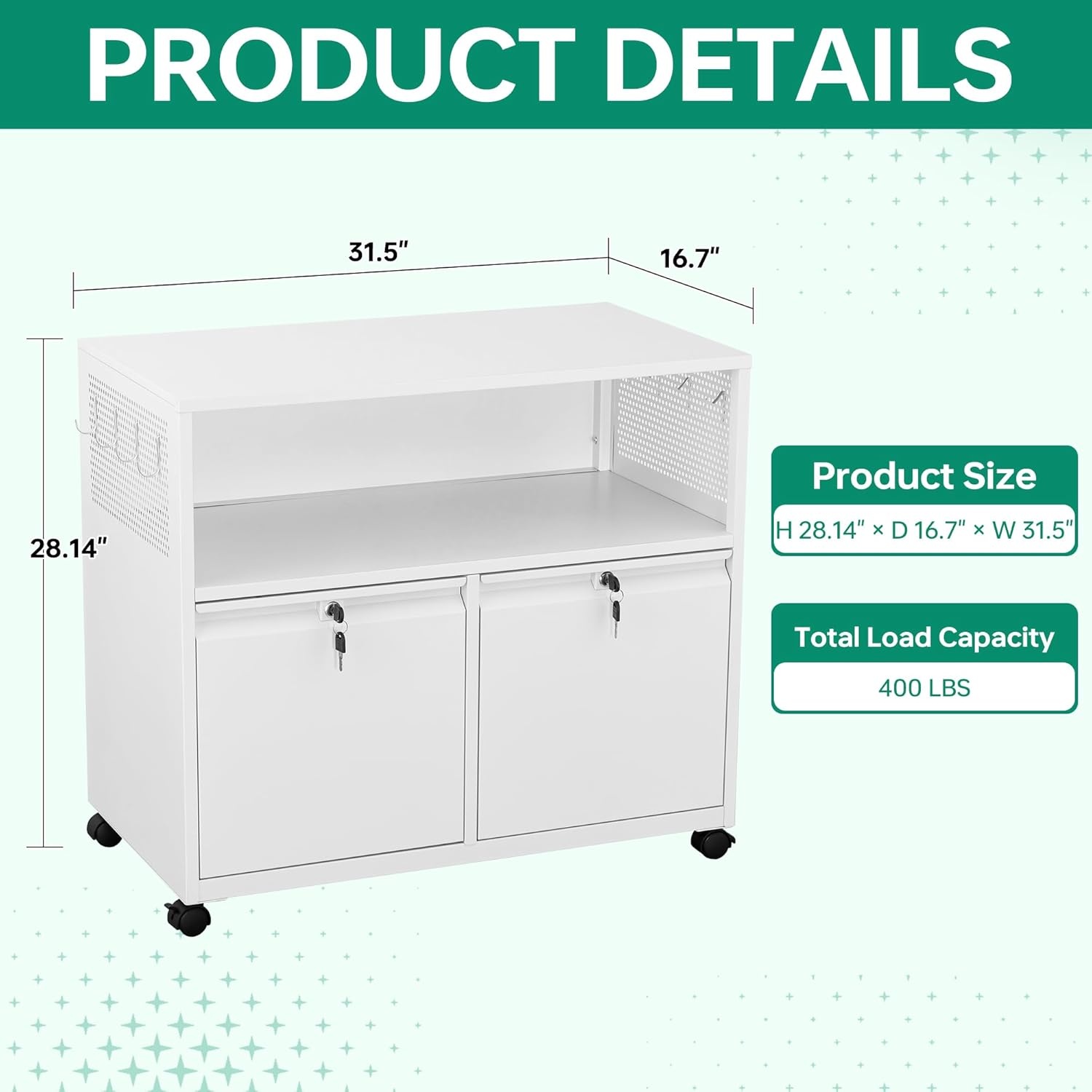 image:imageLetaya Mobile 2 Drawer File Cabinet with Lock Metal Lateral Printer Stand Filing Storage Cabinets with Shelves for Home OfficeA4F4Letter BlackWhite