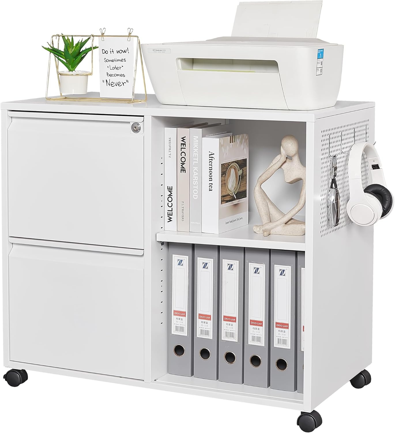 image:imageLetaya Mobile 2 Drawer File Cabinet with Lock Metal Lateral Printer Stand Filing Storage Cabinets with Shelves for Home OfficeA4F4Letter BlackWhite