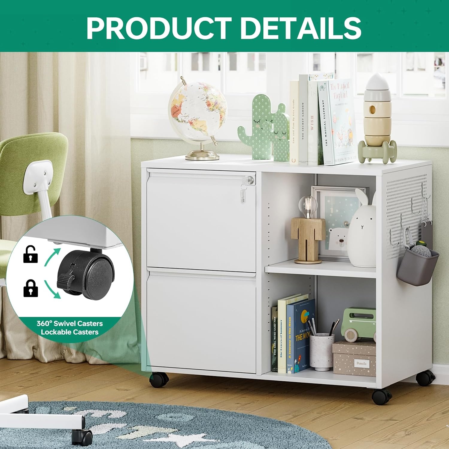 image:imageLetaya Mobile 2 Drawer File Cabinet with Lock Metal Lateral Printer Stand Filing Storage Cabinets with Shelves for Home OfficeA4F4Letter BlackWhite