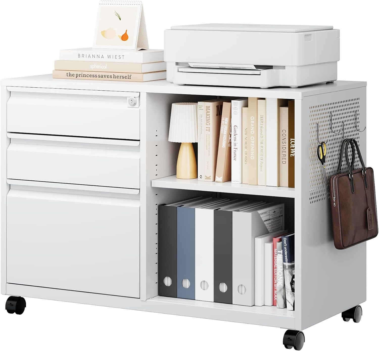 image:imageLetaya Mobile 2 Drawer File Cabinet with Lock Metal Lateral Printer Stand Filing Storage Cabinets with Shelves for Home OfficeA4F4Letter BlackWhite