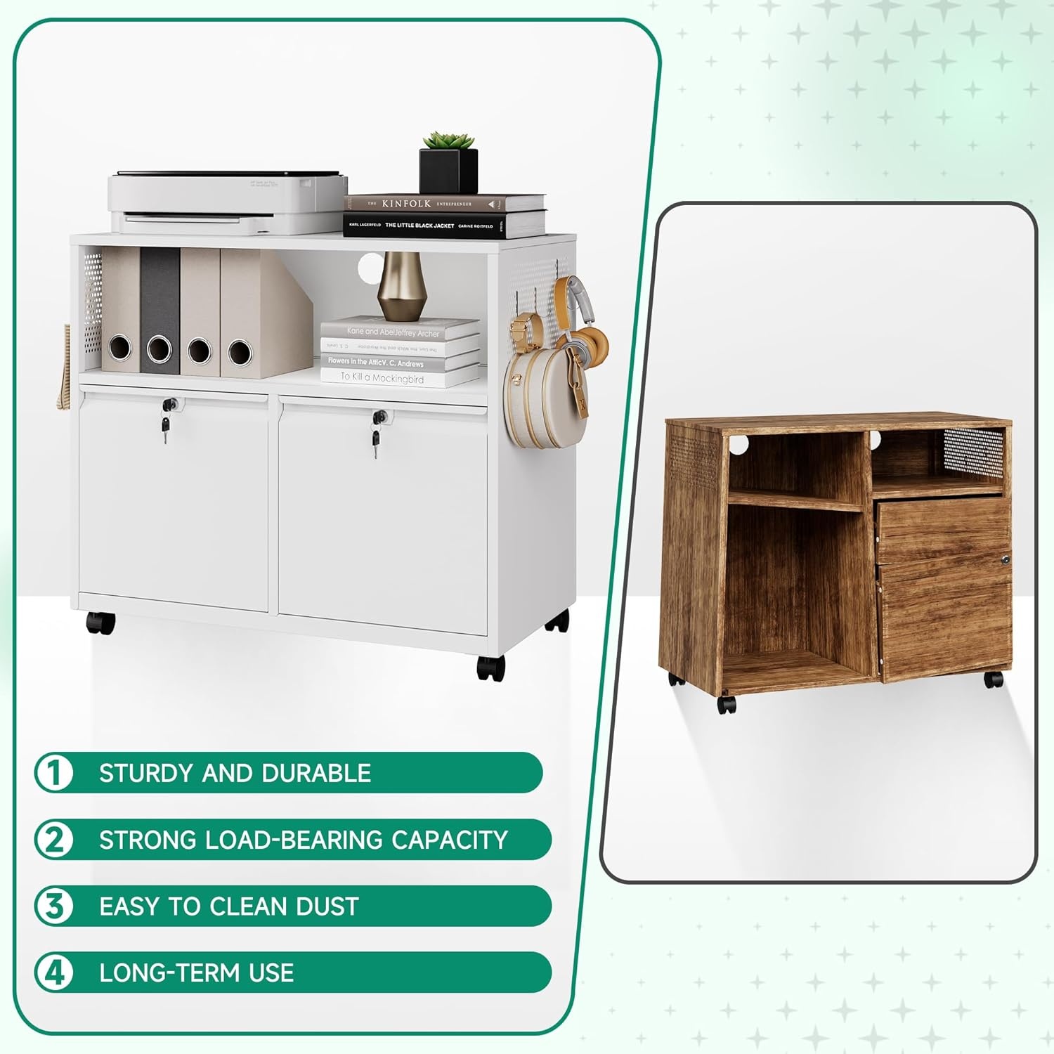 image:imageLetaya Mobile 2 Drawer File Cabinet with Lock Metal Lateral Printer Stand Filing Storage Cabinets with Shelves for Home OfficeA4F4Letter BlackWhite