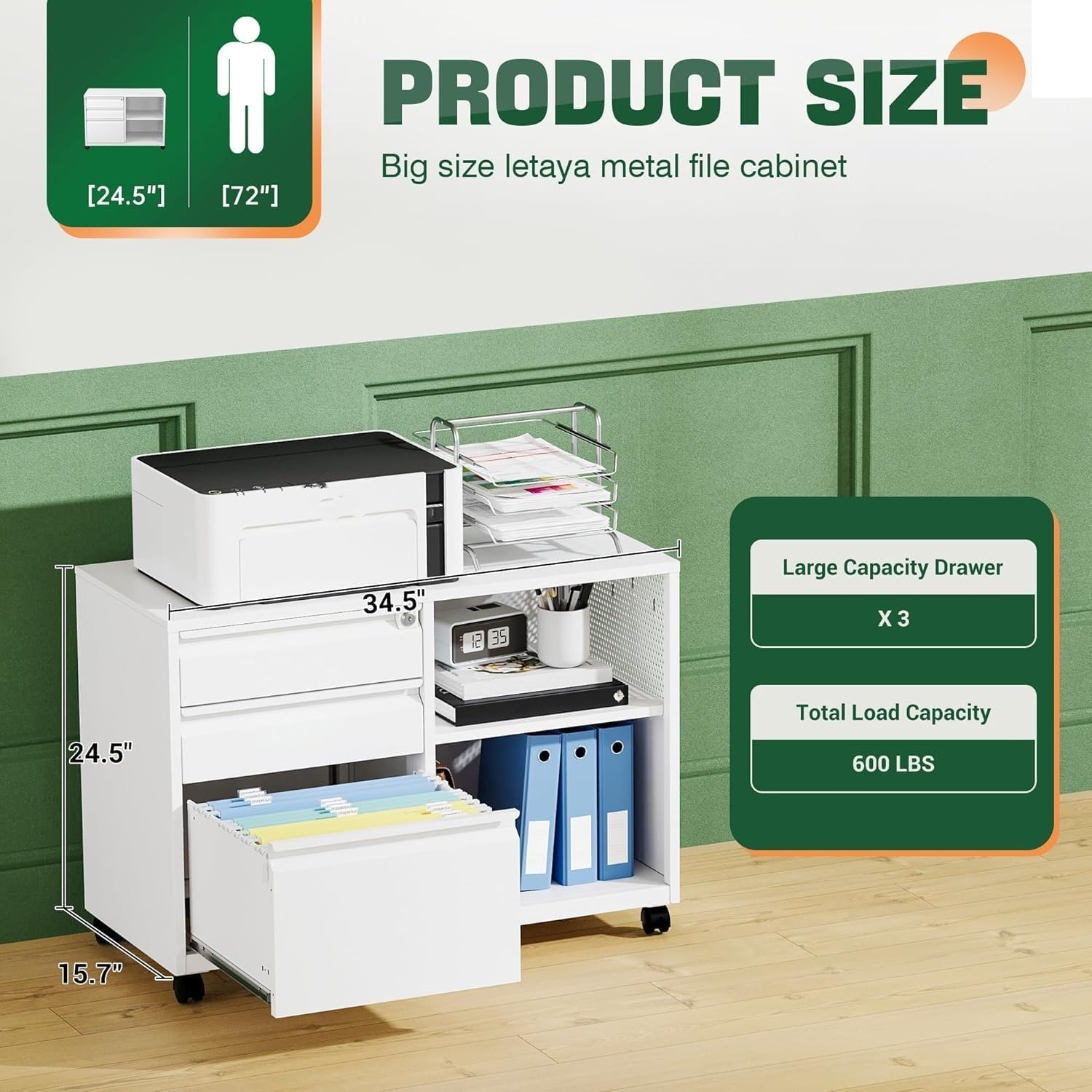 image:imageLetaya Mobile 2 Drawer File Cabinet with Lock Metal Lateral Printer Stand Filing Storage Cabinets with Shelves for Home OfficeA4F4Letter BlackWhite