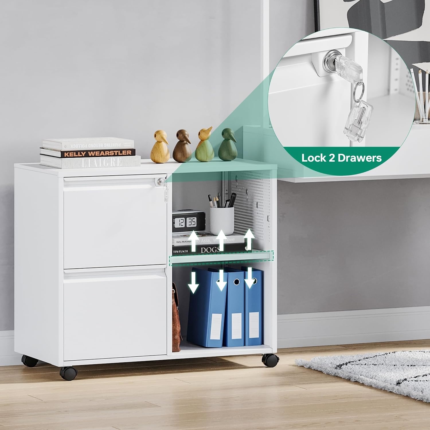 image:imageLetaya Mobile 2 Drawer File Cabinet with Lock Metal Lateral Printer Stand Filing Storage Cabinets with Shelves for Home OfficeA4F4Letter BlackWhite