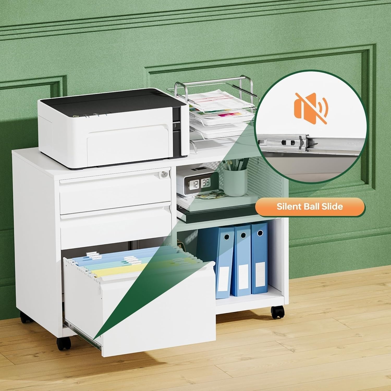 image:imageLetaya Mobile 2 Drawer File Cabinet with Lock Metal Lateral Printer Stand Filing Storage Cabinets with Shelves for Home OfficeA4F4Letter BlackWhite