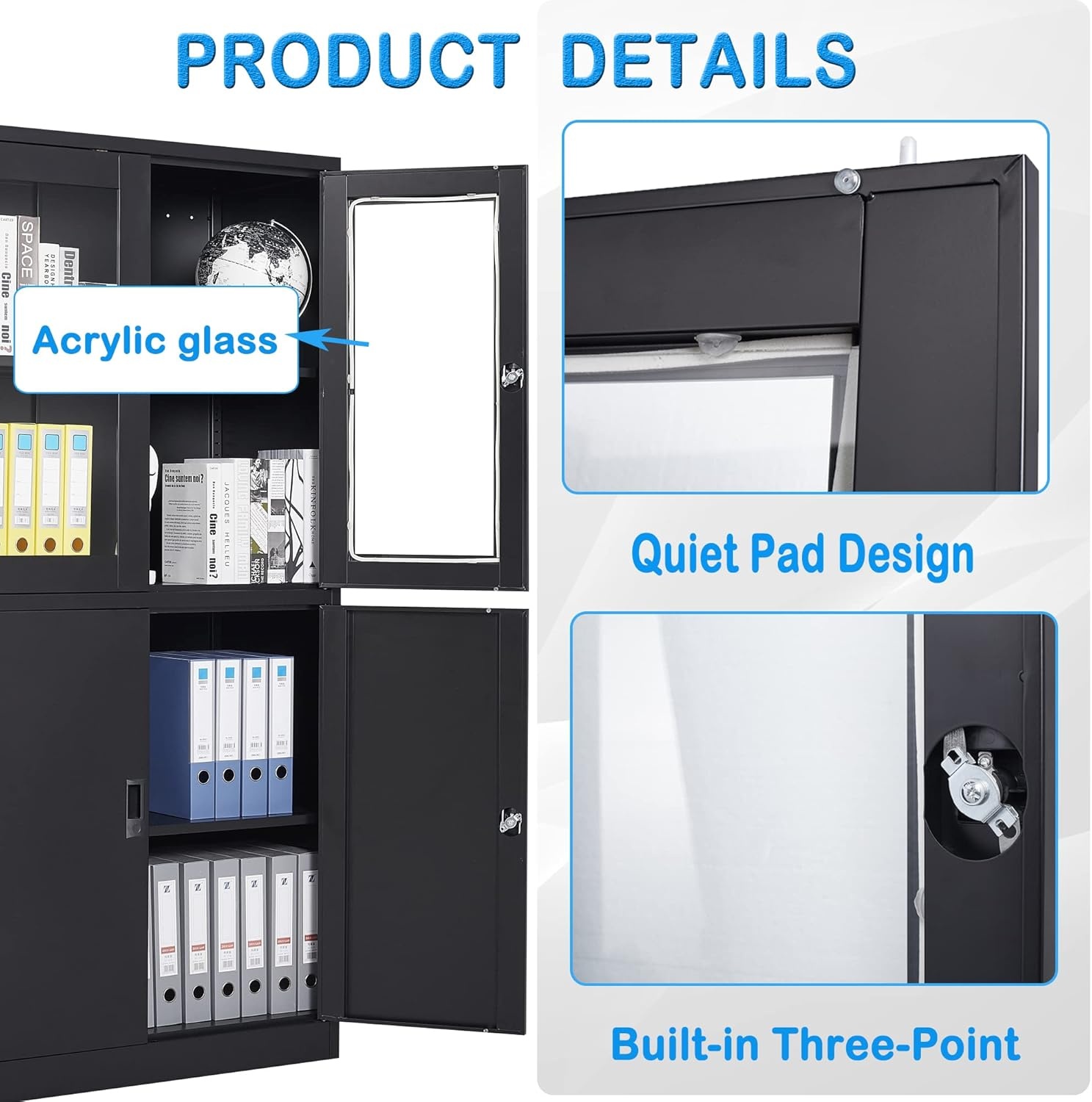 image:imageLetaya Storage Cabinet36 Steel Locker Lockable Glass Door2 Adjustable Shelf Organizer Pantry for Office FileHome 36BlackBlack
