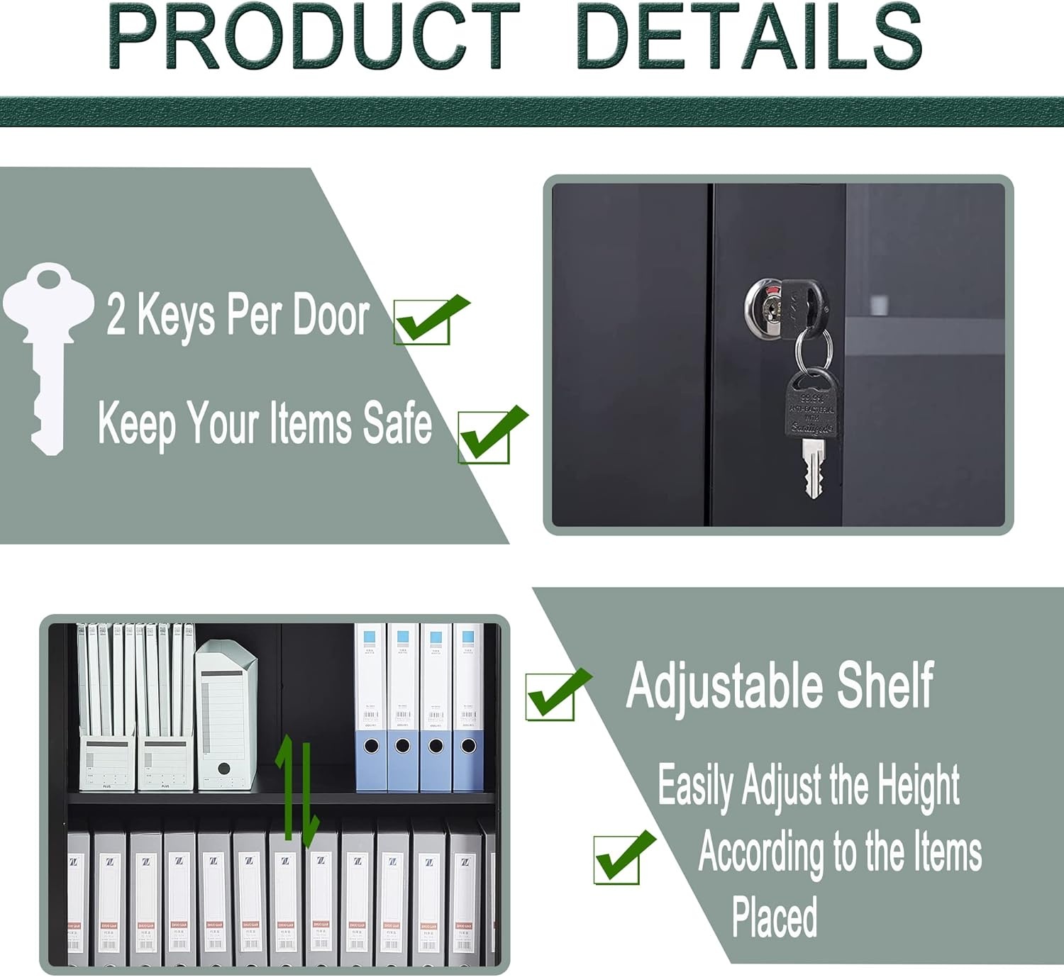 image:imageLetaya Storage Cabinet36 Steel Locker Lockable Glass Door2 Adjustable Shelf Organizer Pantry for Office FileHome 36BlackBlack