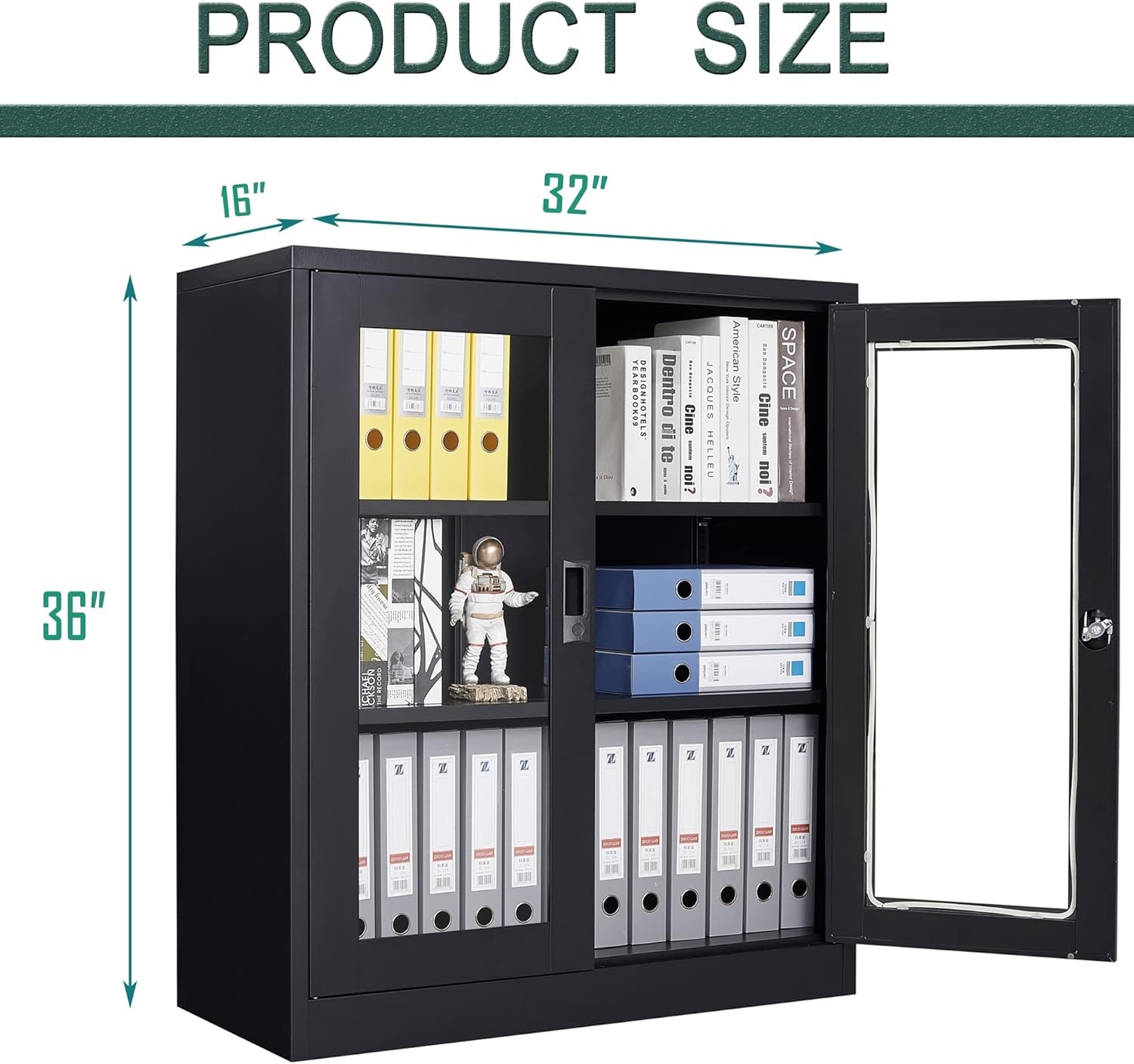 image:imageLetaya Storage Cabinet36 Steel Locker Lockable Glass Door2 Adjustable Shelf Organizer Pantry for Office FileHome 36BlackBlack