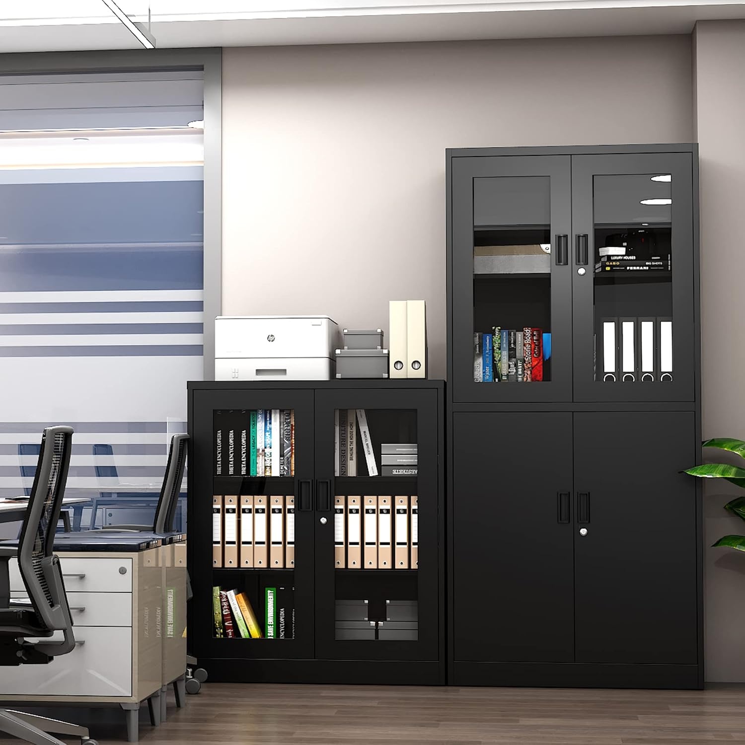 image:imageLetaya Storage Cabinet36 Steel Locker Lockable Glass Door2 Adjustable Shelf Organizer Pantry for Office FileHome 36BlackBlack