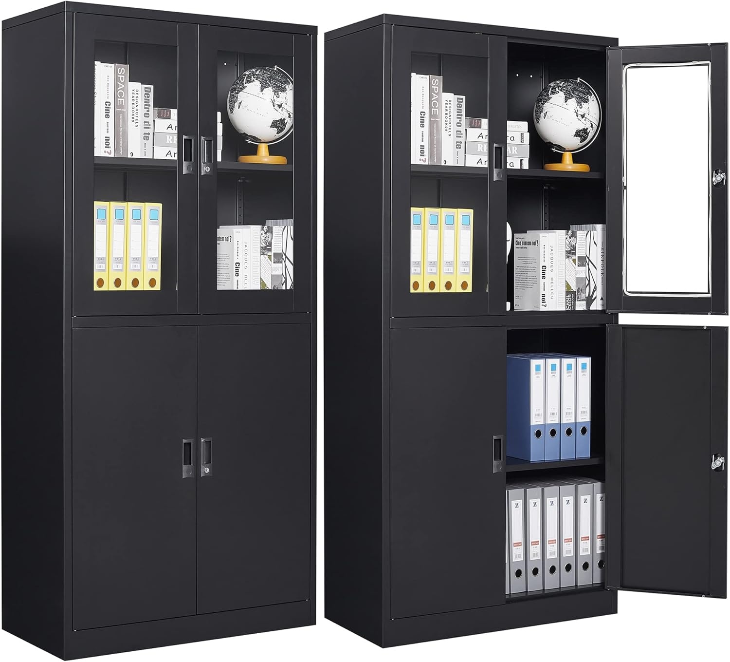 image:imageLetaya Storage Cabinet36 Steel Locker Lockable Glass Door2 Adjustable Shelf Organizer Pantry for Office FileHome 36BlackBlack