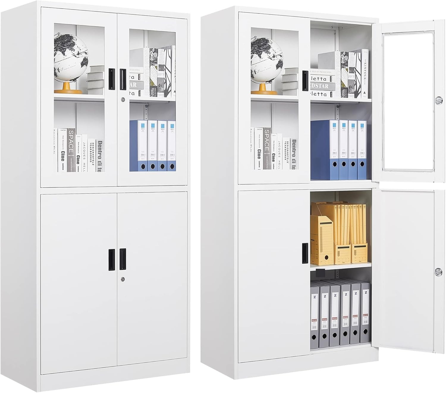 image:imageLetaya Storage Cabinet36 Steel Locker Lockable Glass Door2 Adjustable Shelf Organizer Pantry for Office FileHome 36BlackWhite