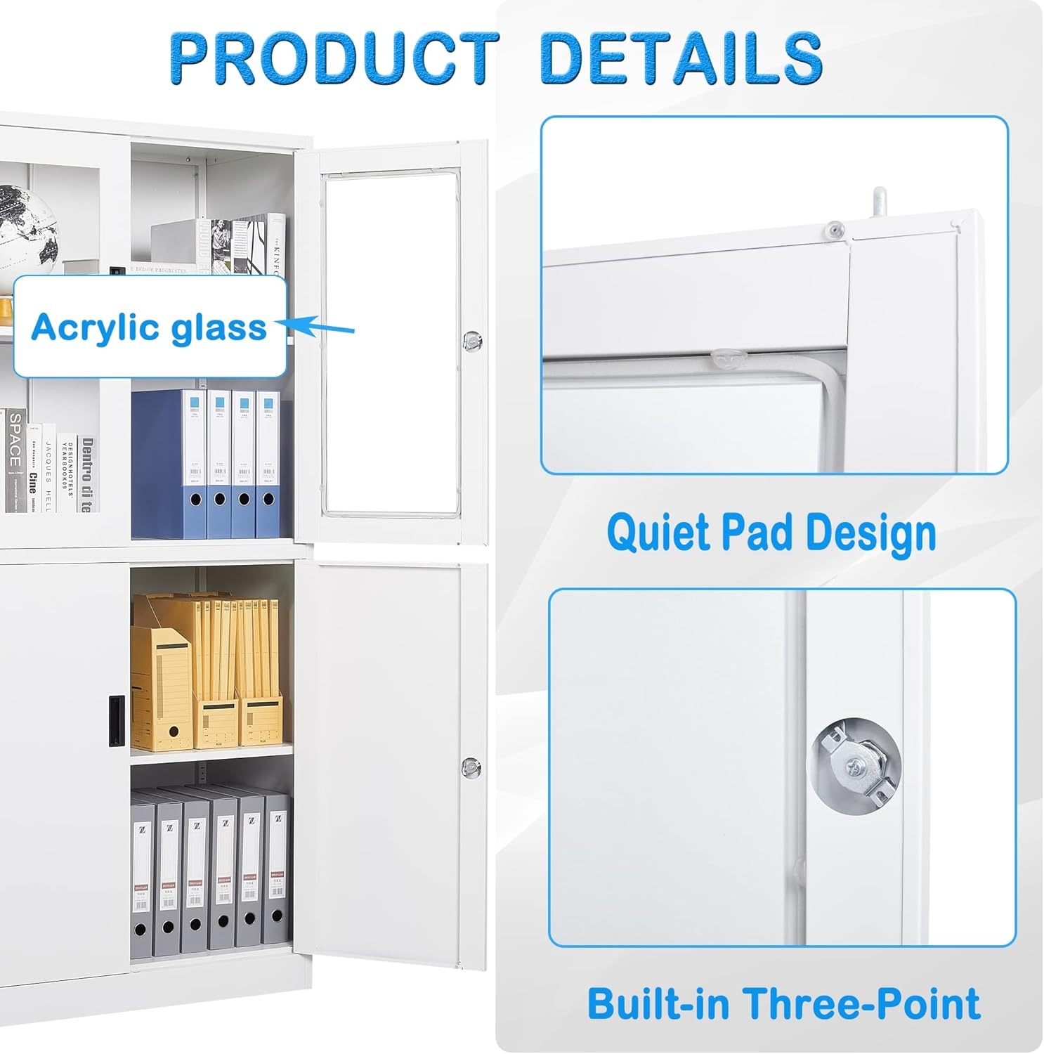image:imageLetaya Storage Cabinet36 Steel Locker Lockable Glass Door2 Adjustable Shelf Organizer Pantry for Office FileHome 36BlackWhite