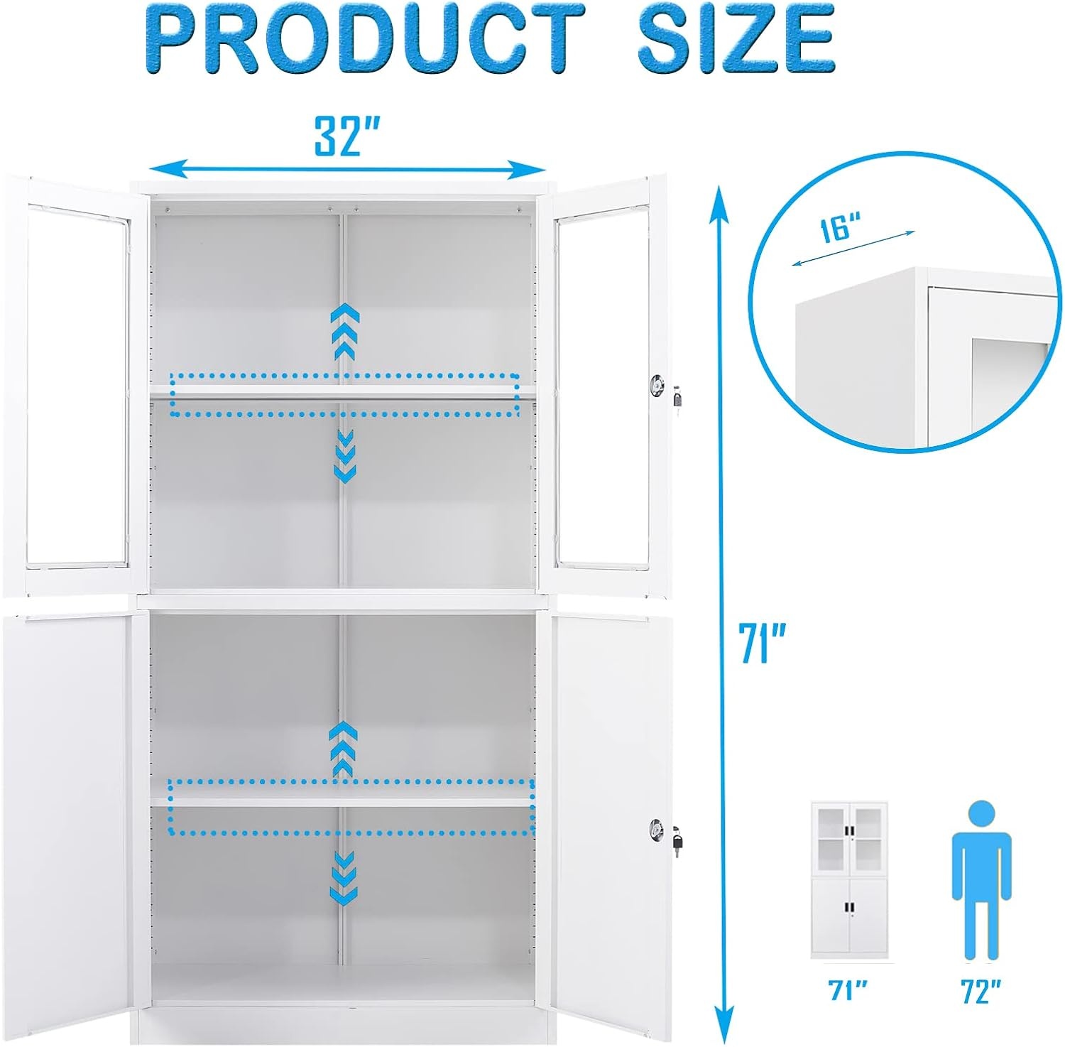 image:imageLetaya Storage Cabinet36 Steel Locker Lockable Glass Door2 Adjustable Shelf Organizer Pantry for Office FileHome 36BlackWhite