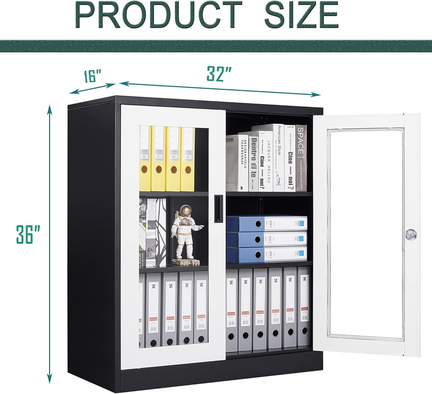 image:imageLetaya Storage Cabinet36 Steel Locker Lockable Glass Door2 Adjustable Shelf Organizer Pantry for Office FileHome 36BlackWhite