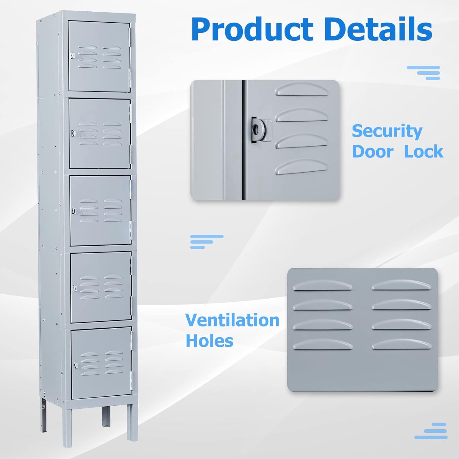 image:imageLetaya Storage Locker66 Employees Metal Cabinet 3 Door Lockable for School Gym Home Office StaffGrey