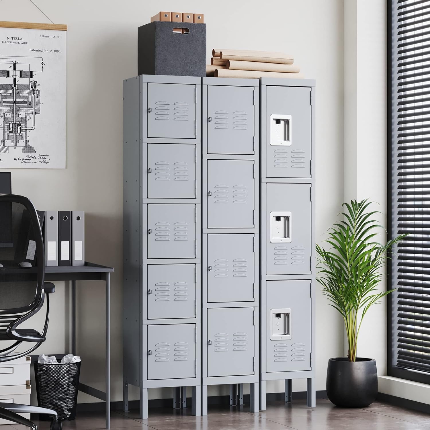image:imageLetaya Storage Locker66 Employees Metal Cabinet 3 Door Lockable for School Gym Home Office StaffGrey