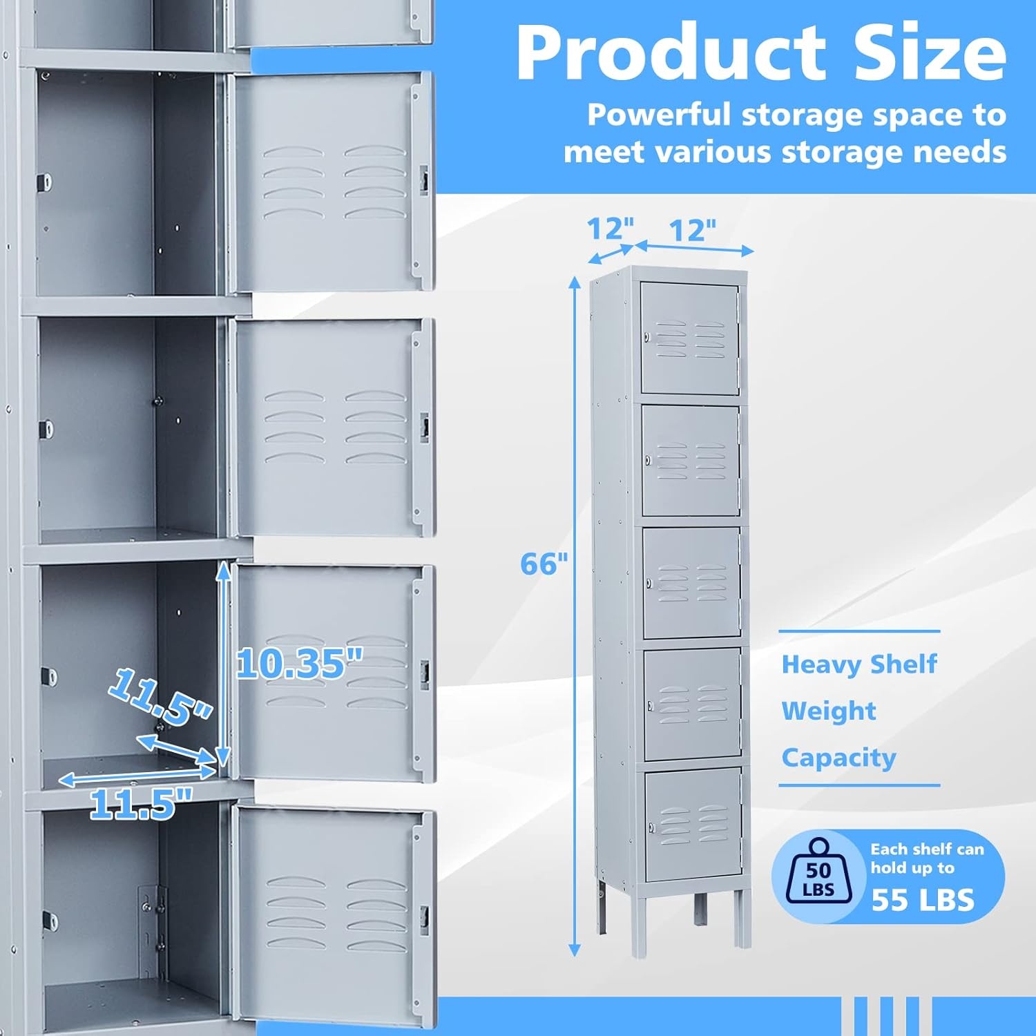 image:imageLetaya Storage Locker66 Employees Metal Cabinet 3 Door Lockable for School Gym Home Office StaffGrey