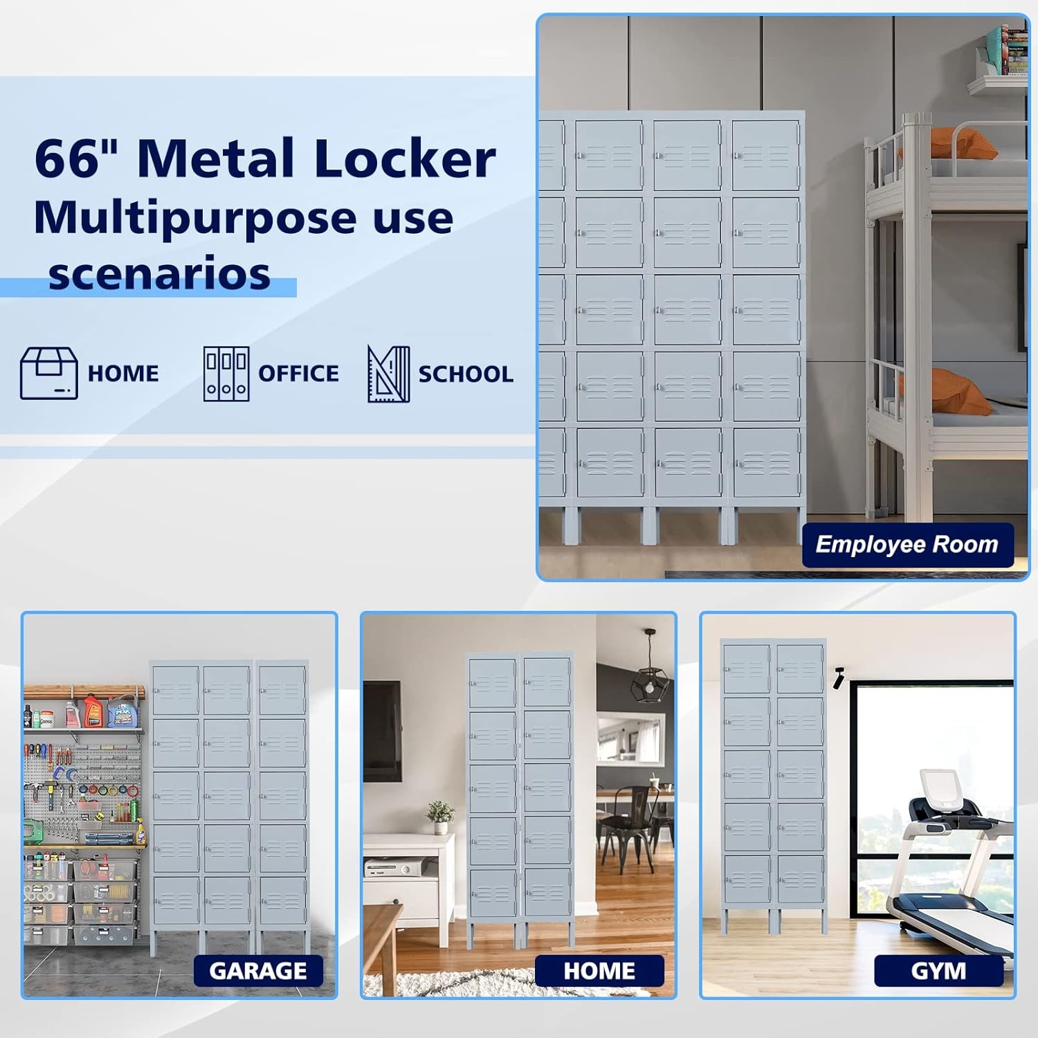 image:imageLetaya Storage Locker66 Employees Metal Cabinet 3 Door Lockable for School Gym Home Office StaffGrey