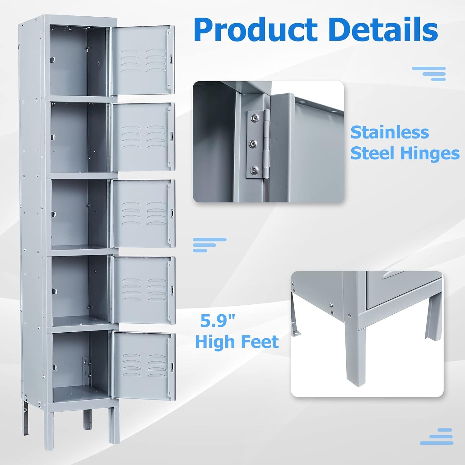 image:imageLetaya Storage Locker66 Employees Metal Cabinet 3 Door Lockable for School Gym Home Office StaffGrey