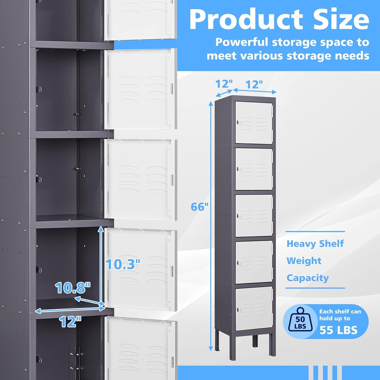 image:imageLetaya Storage Locker66 Employees Metal Cabinet 3 Door Lockable for School Gym Home Office StaffGrey White