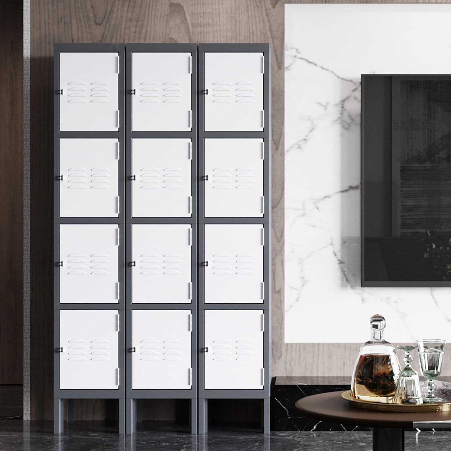 image:imageLetaya Storage Locker66 Employees Metal Cabinet 3 Door Lockable for School Gym Home Office StaffGrey White
