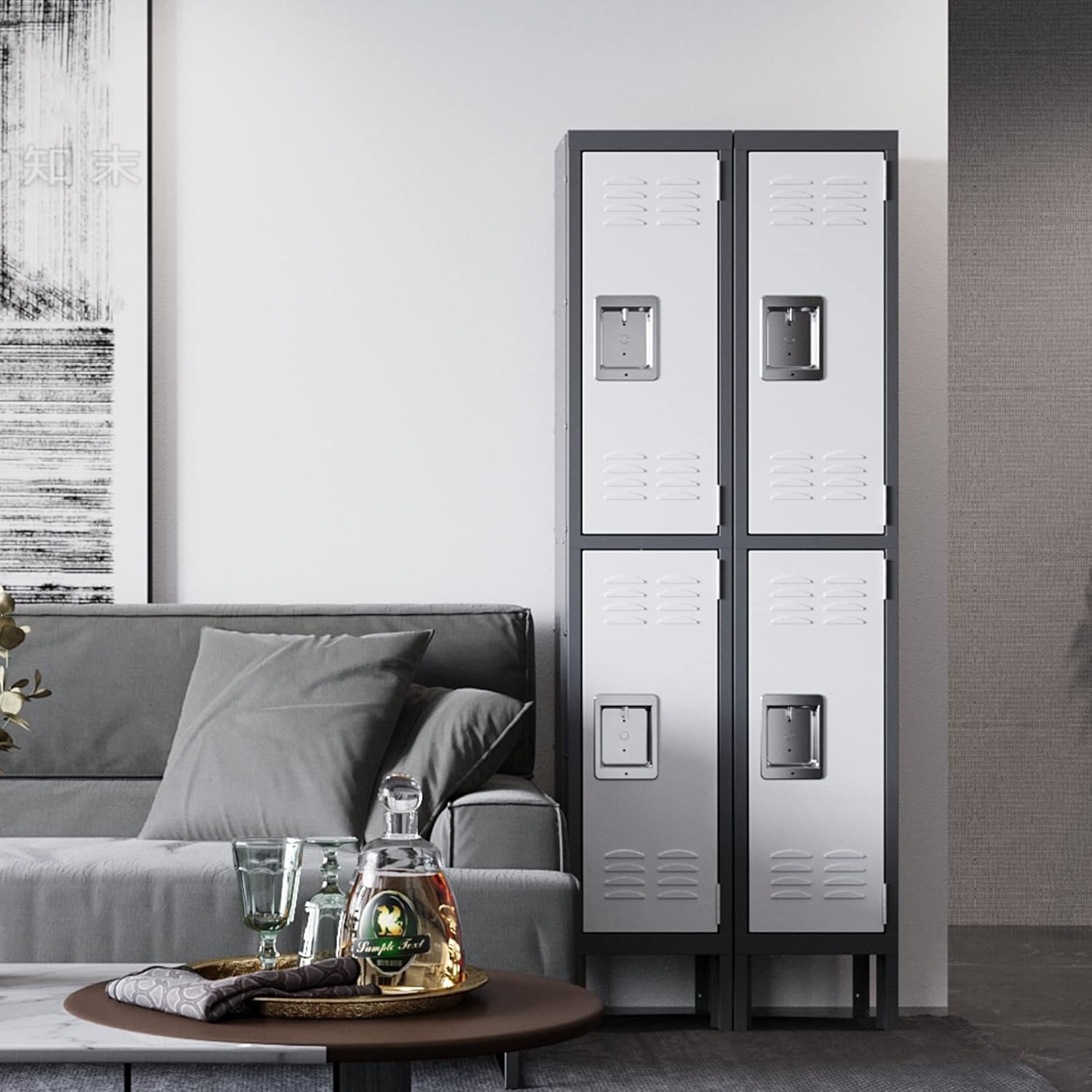 image:imageLetaya Storage Locker66 Employees Metal Cabinet 3 Door Lockable for School Gym Home Office StaffGrey White