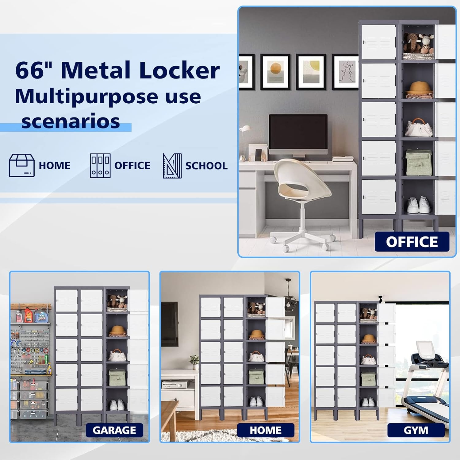 image:imageLetaya Storage Locker66 Employees Metal Cabinet 3 Door Lockable for School Gym Home Office StaffGrey White