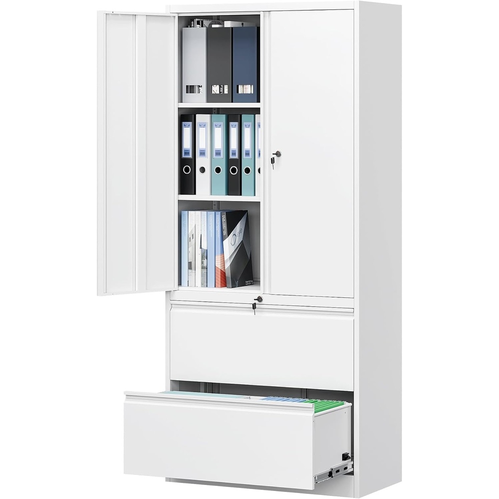 image:imageLetaya 3 Drawer Metal Storage Cabinets for Home OfficeFile Cabinet with Lock and 2 Adjust ShelvesHang Filing LegalLetterA4F4 SizeBlackWhite