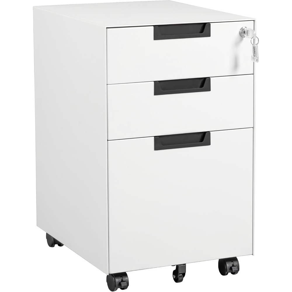 image:imageLetaya 3 Drawer Mobile File Cabinet with LockUnder Desk Metal Small Filing Cabinets for Home Office Organizer LettersLegalA4Fully Assembled Except WheelsBlackWhite