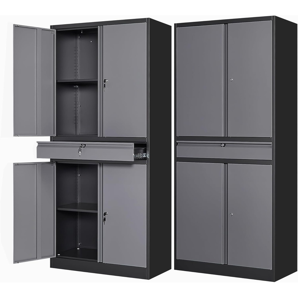 image:imageLetaya Metal Garage Storage Cabinet with Wheels72 Rolling Tool Cabinet with 4 Door LockAdjustable Shelves and Drawer for Garage Home Office Utility Room White with WheelsBlack Grey