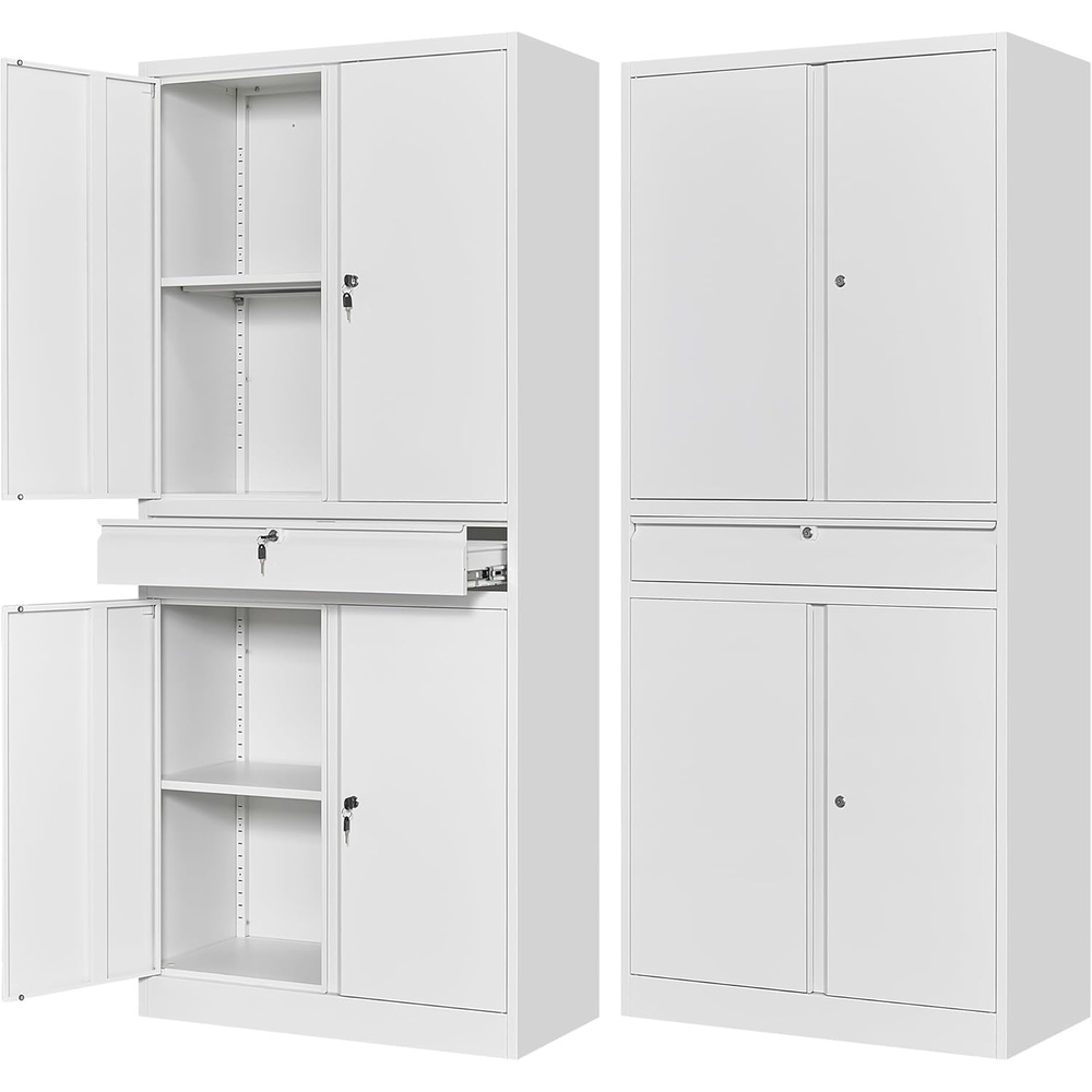 image:imageLetaya Metal Garage Storage Cabinet with Wheels72 Rolling Tool Cabinet with 4 Door LockAdjustable Shelves and Drawer for Garage Home Office Utility Room White with WheelsWhite