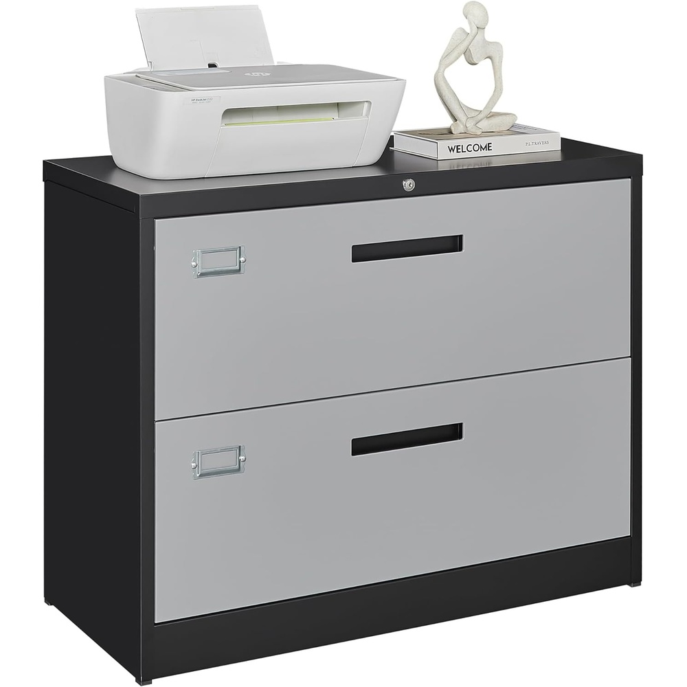 image:imageLetaya Metal Lateral File Cabinets with Lock2 Drawer Steel Wide Filing Organization Storage CabinetsHome Office Furniture for Hanging Files LetterLegalF4A4 Size Blcak2 DrawerBlack Grey