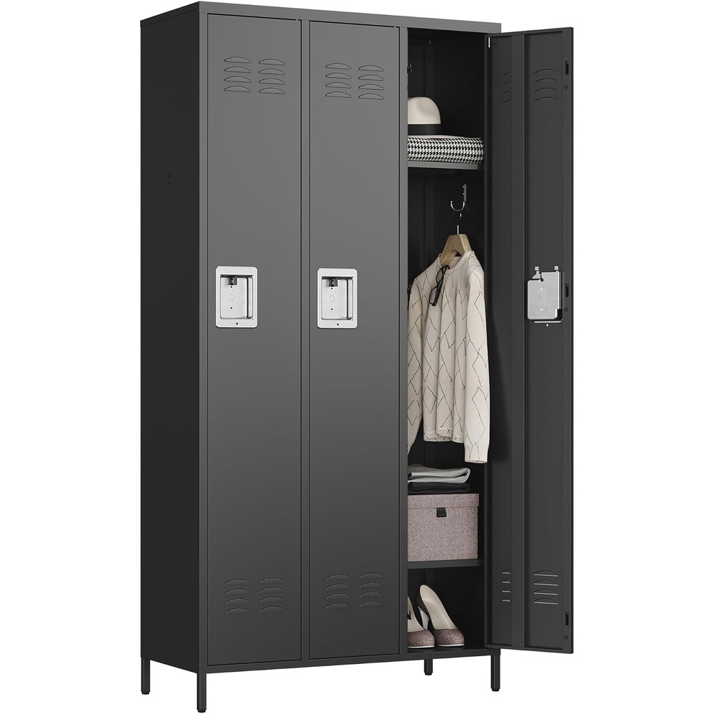 image:imageLetaya Metal Lockers for Employees15 Door Storage Locker with Shelves and Lockable Steel Cabinet for SchoolGymOfficeStaffBlack 15 DoorBlack
