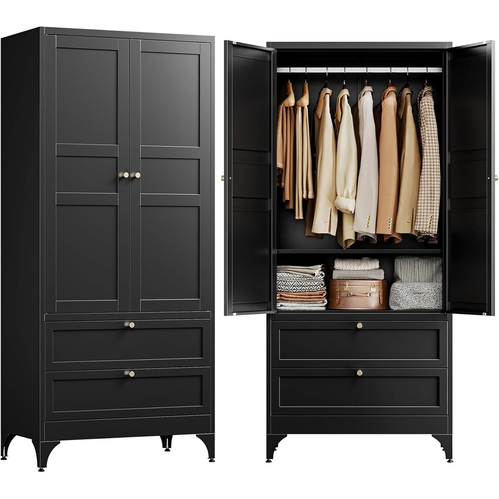 image:imageLetaya Metal Storage Cabinets Locker with Lock Door 72 Clothing Coat Steel Storage Freestanding Wardrobe for Office Home School EmployeeGymFire Department BlackBlack