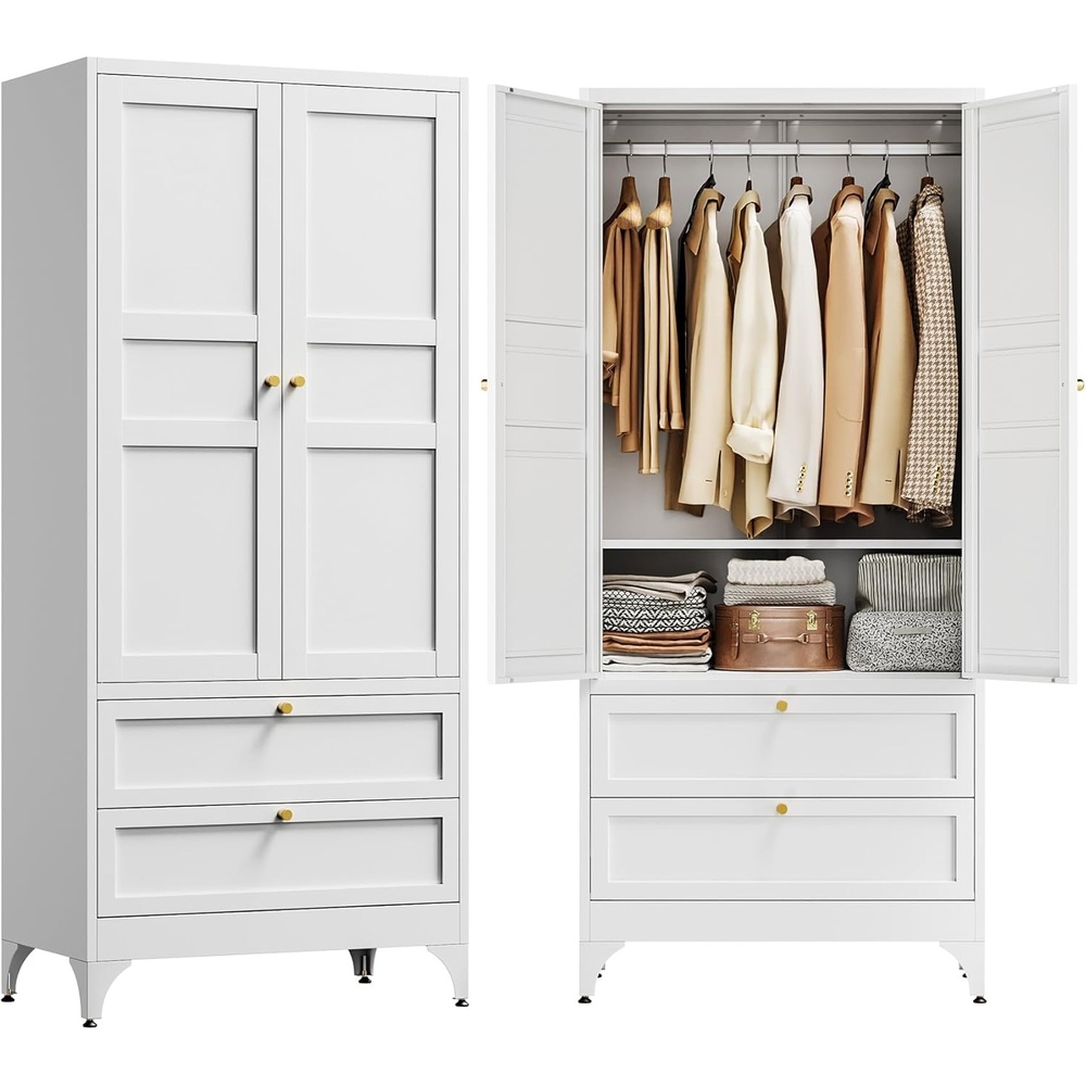 image:imageLetaya Metal Storage Cabinets Locker with Lock Door 72 Clothing Coat Steel Storage Freestanding Wardrobe for Office Home School EmployeeGymFire Department BlackWhite