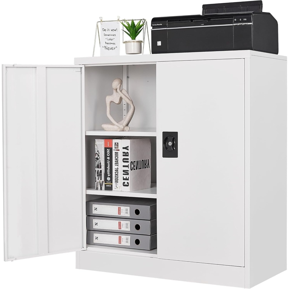 image:imageLetaya Metal Storage Cabinets with Lock Door2 Adjustable Shelves Organizer Steel Storage Cabinets for HomeOfficeWarehouseGarageEmployee LockersWhiteWhite