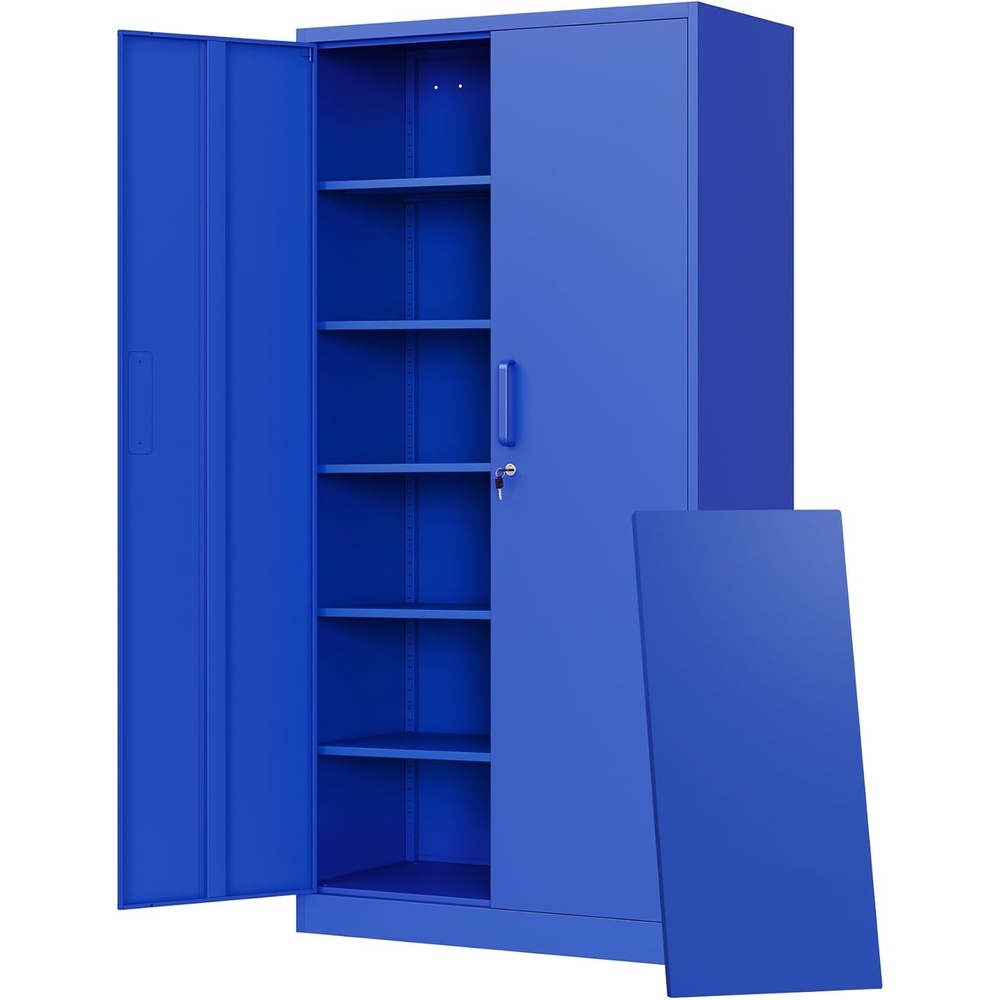 image:imageLetaya Metal Storage Cabinets with Lock DoorsTall Locker Organizer Steel Garage Cabinets 5 Adjustable Layers Shelves for Home Office WarehouseToolIndustrialBlackBlue