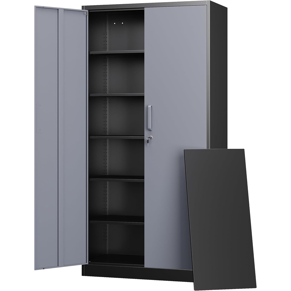 image:imageLetaya Metal Storage Cabinets with Lock DoorsTall Locker Organizer Steel Garage Cabinets 5 Adjustable Layers Shelves for Home Office WarehouseToolIndustrialBlackBlack Grey