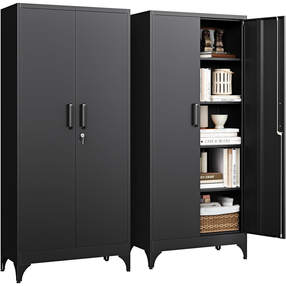 image:imageLetaya Metal Storage Cabinets with Lock DoorsTall Locker Organizer Steel Garage Cabinets 5 Adjustable Layers Shelves for Home Office WarehouseToolIndustrialBlackBlack