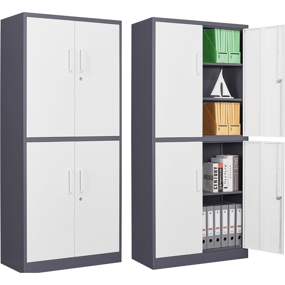 image:imageLetaya Metal Storage Cabinets with Lock Small Locker Steel Cabinets Adjustable Shelves 2 Doors for HomeOffice WarehouseGarageBlack36White Grey