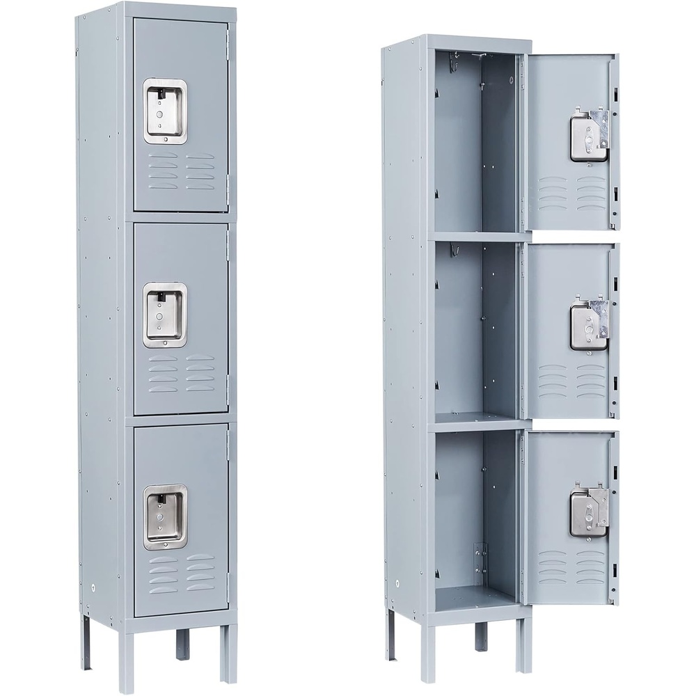 image:imageLetaya Storage Locker66 Employees Metal Cabinet 3 Door Lockable for School Gym Home Office StaffGrey