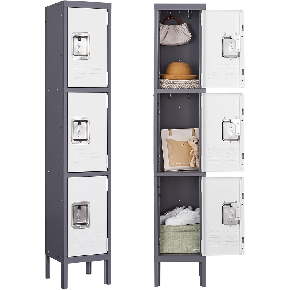image:imageLetaya Storage Locker66 Employees Metal Cabinet 3 Door Lockable for School Gym Home Office StaffGrey White