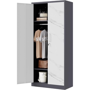 image:imageLetaya Metal Armoire Wardrobe Closet with 2 Drawers18 Deep Clothing Storage Cabinet with Doors and ShelvesCoat Closet with Hanging RodBedroomHomeCloak RoomWhiteGray White
