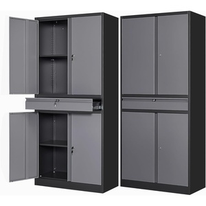 image:imageLetaya Metal Garage Storage Cabinet with Wheels72 Rolling Tool Cabinet with 4 Door LockAdjustable Shelves and Drawer for Garage Home Office Utility Room White with WheelsBlack Grey