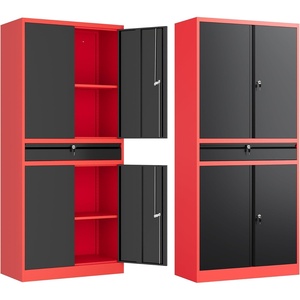 image:imageLetaya Metal Garage Storage Cabinet with Wheels72 Rolling Tool Cabinet with 4 Door LockAdjustable Shelves and Drawer for Garage Home Office Utility Room White with WheelsBlack Red
