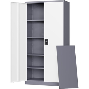 image:imageLetaya Metal Storage Cabinets with Lock Door2 Adjustable Shelves Organizer Steel Storage Cabinets for HomeOfficeWarehouseGarageEmployee LockersWhiteGrey White