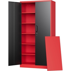 image:imageLetaya Metal Storage Cabinets with Lock DoorsTall Locker Organizer Steel Garage Cabinets 5 Adjustable Layers Shelves for Home Office WarehouseToolIndustrialBlackBlack Red