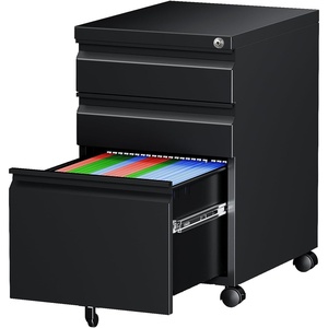 image:imageLetaya Mobile File Cabinet with LockUnder Desk Rolling 3 Drawer Filing Cabinets for Home Office LetterLegalA4F4 Black Requires installation