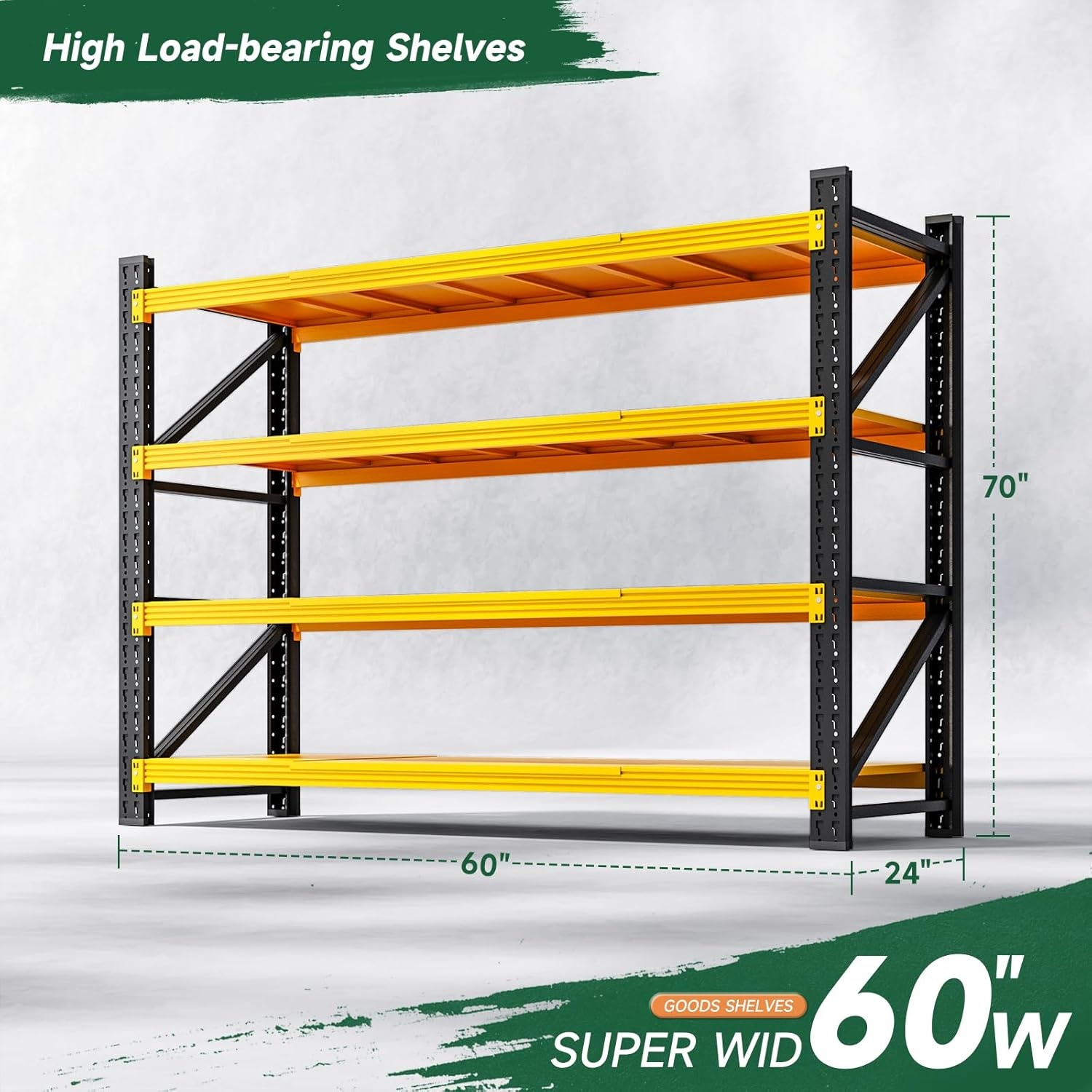image:imageLetaya 3000LBS Storage Shelves Heavy Duty70 H Garage Shelving Units 4 Tier Adjustable Utility Rack ShelfLarge Metal Industrial Shelvesfor ShopWarehouseBasementBlack 48 W x 24 D x 70 HBlack Yellow
