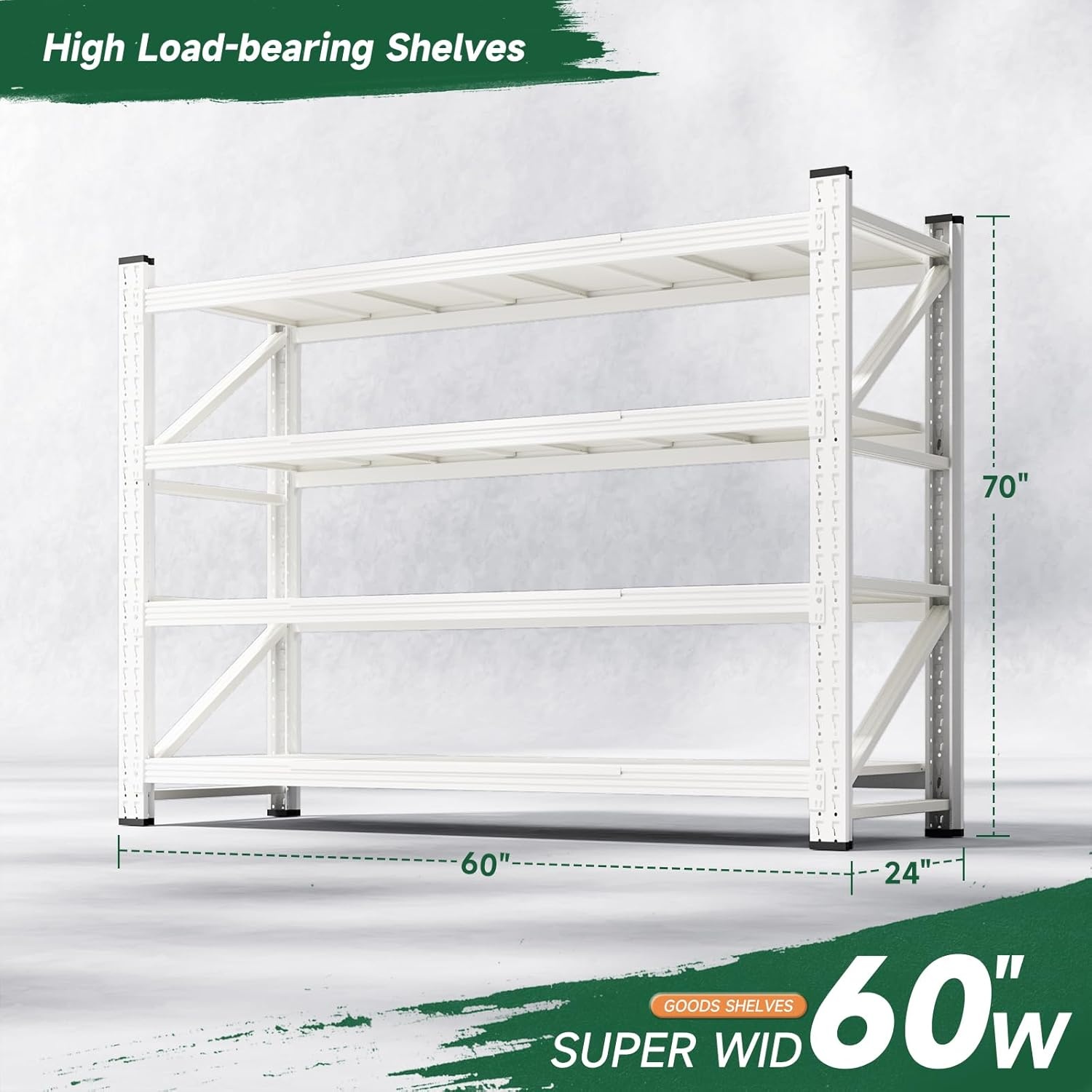 image:imageLetaya 3000LBS Storage Shelves Heavy Duty70 H Garage Shelving Units 4 Tier Adjustable Utility Rack ShelfLarge Metal Industrial Shelvesfor ShopWarehouseBasementBlack 48 W x 24 D x 70 HWhite