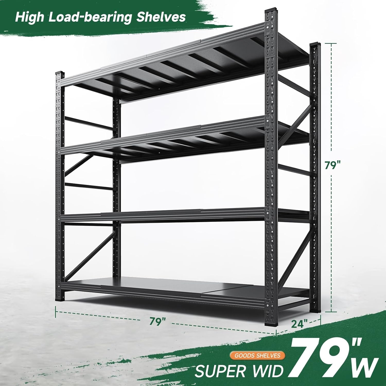 image:imageLetaya 3000LBS Storage Shelves Heavy Duty70 H Garage Shelving Units 4 Tier Adjustable Utility Rack ShelfLarge Metal Industrial Shelvesfor ShopWarehouseBasementBlack 48 W x 24 D x 70 HBlack